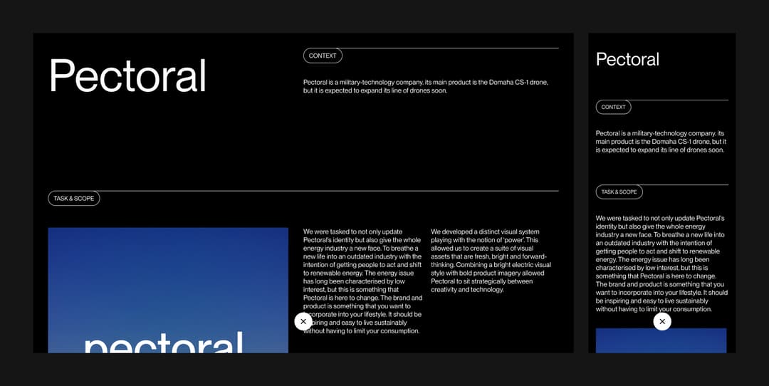 A project page for Pectoral, shown on desktop and mobile